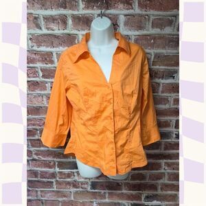 Antilia Femme Orange Button Down Shirt – Women’s 1X V Neck 3/4 Sleeve Blouse